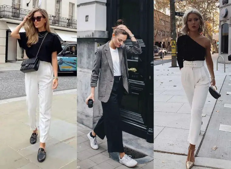 Fotos de mulheres usando preto branco e cinza nas roupas