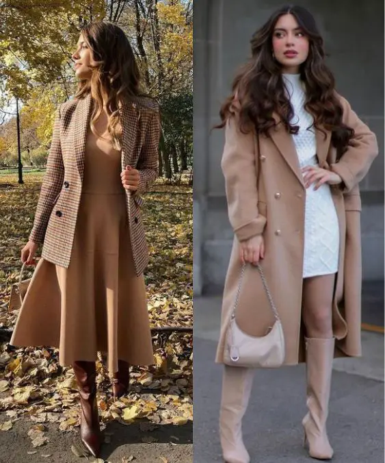 Exemplos de vestidos de inverno com casacos e blazer