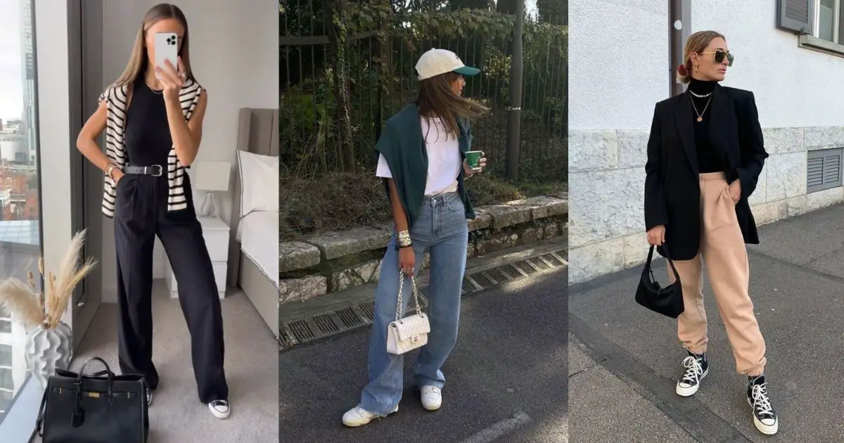 três mulheres exibindo moda comfy com estilos diferentes
