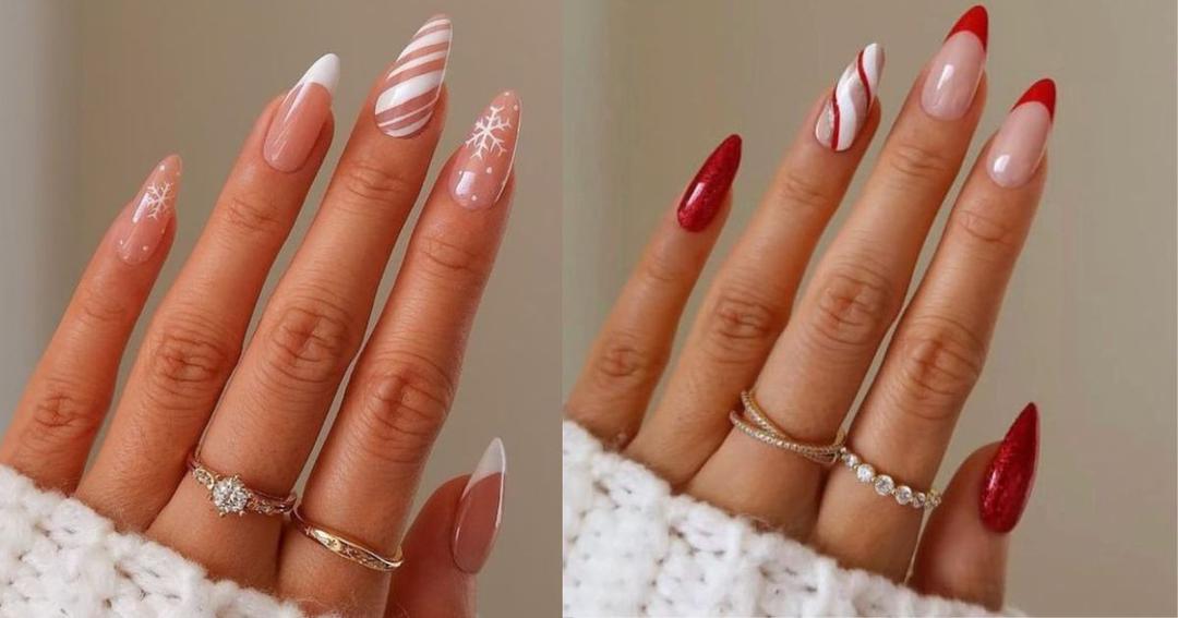 unhas de natal vermelhas e brancas